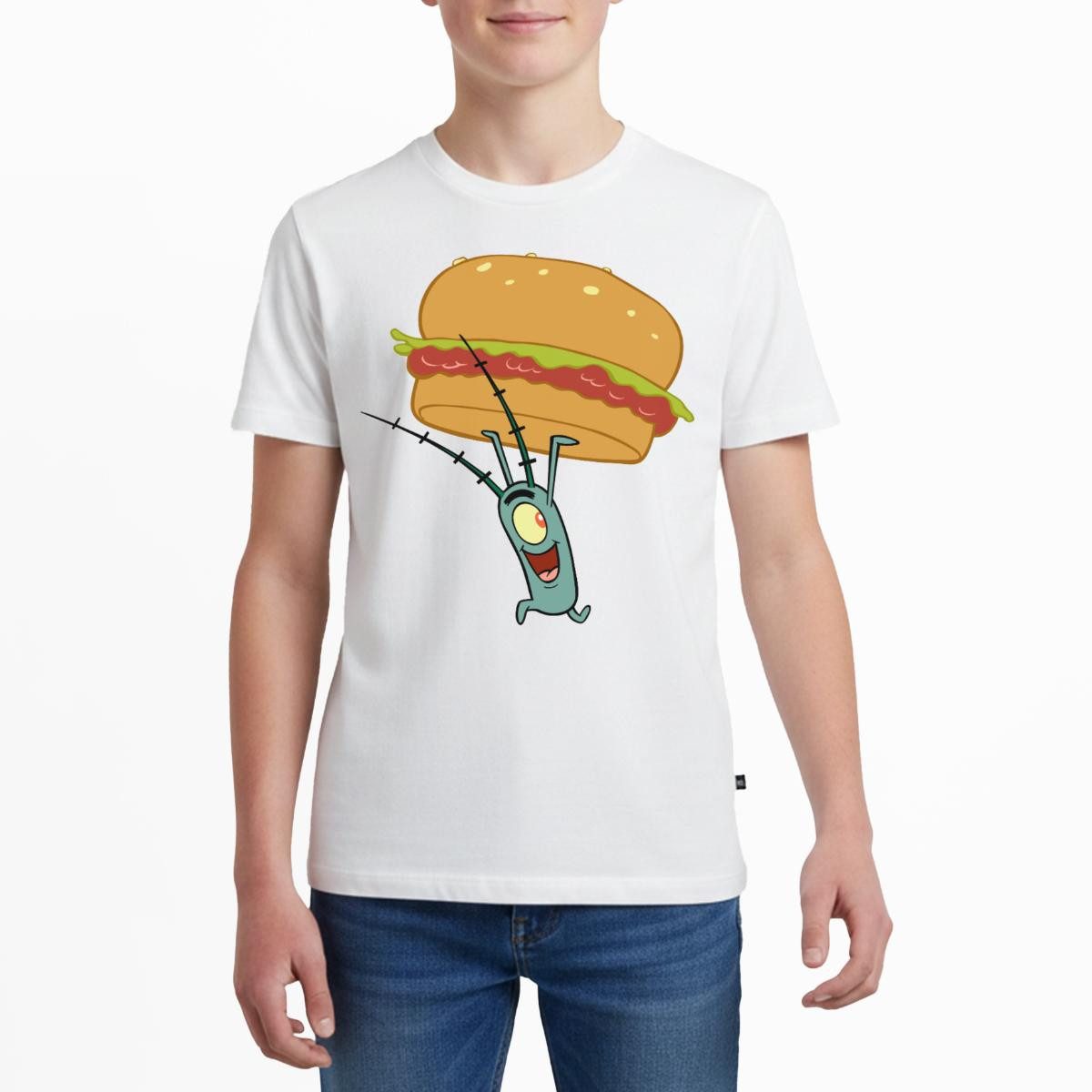T-Shirt Spongebob Schwammkopf Plankton Mit Hamburger Teenager Premium T-Shirt