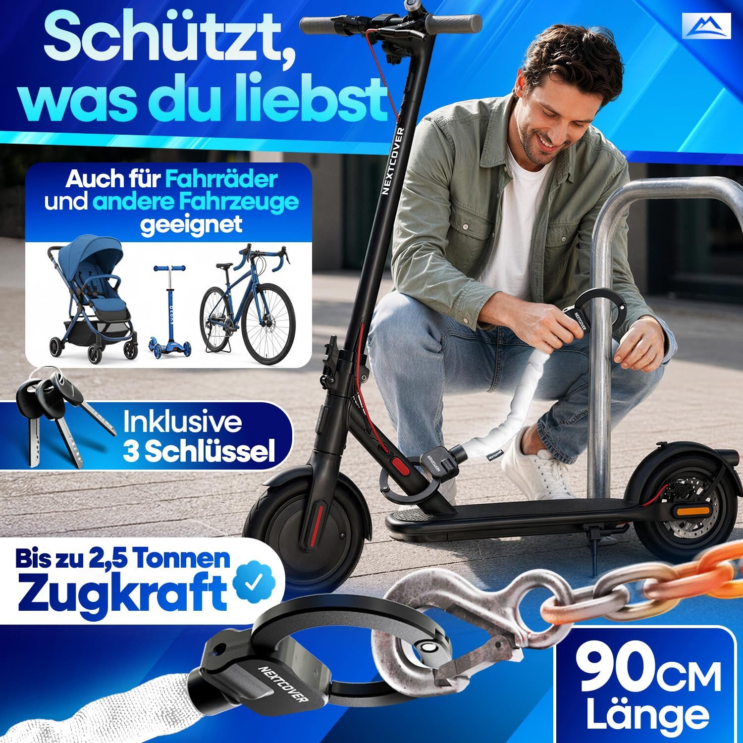 Nextcover Kettenschloss NEXTCOVER® E-Scooter Schloss [Steel-Secure-Technologie] – Bild 5 von 5