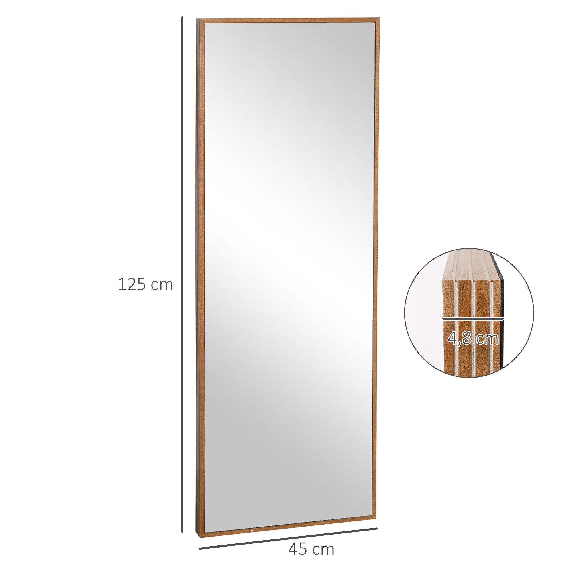 HOMCOM Wandspiegel Flurspiegel mit Holzrahmen (Hängespiegel, 1-St., Garderobenspiegel), Naturholz 125 x 45 x 4,8 cm
