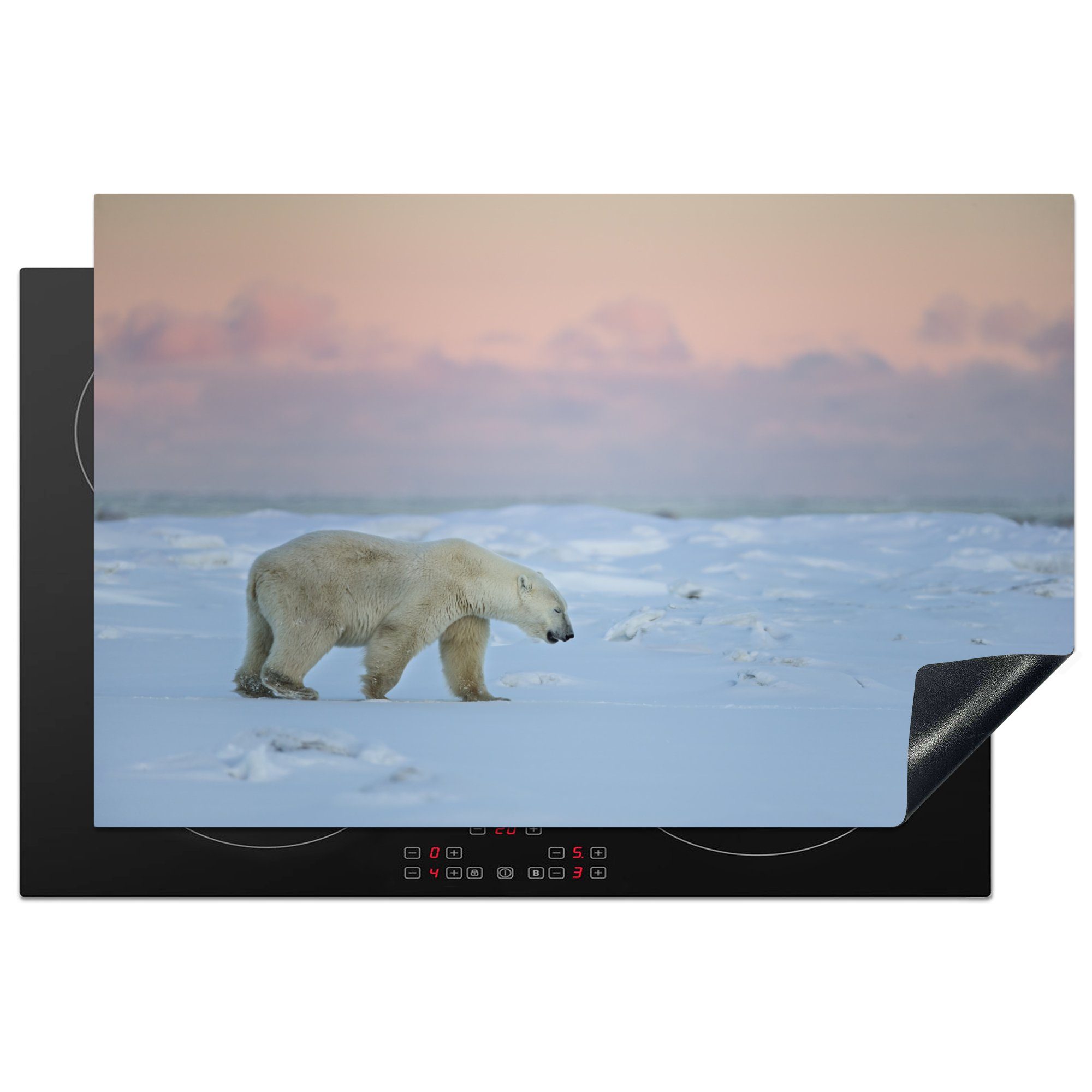 MuchoWow Herdblende-/Abdeckplatte Eisbär auf einer Tundra, Vinyl, (1 tlg), 81x52 cm, Induktionskochfeld Schutz für die küche, Ceranfeldabdeckung