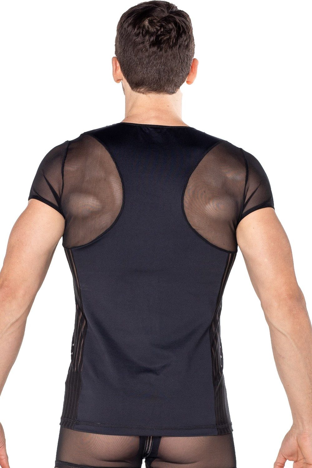 LOOK ME Netzshirt Schwarzes Herren T-Shirt aus blickdichtem Stoff und feinem Netzmateria