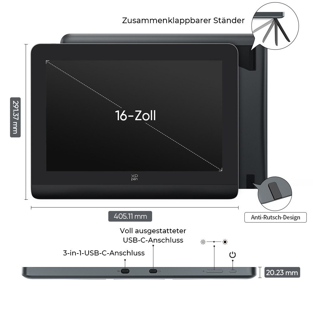 XP-PEN Artist pro16( Gen2)  Grafiktablett (16", 16K-Druck, 2.5K Display, entspiegelt, kabellose Fernbedienung)
