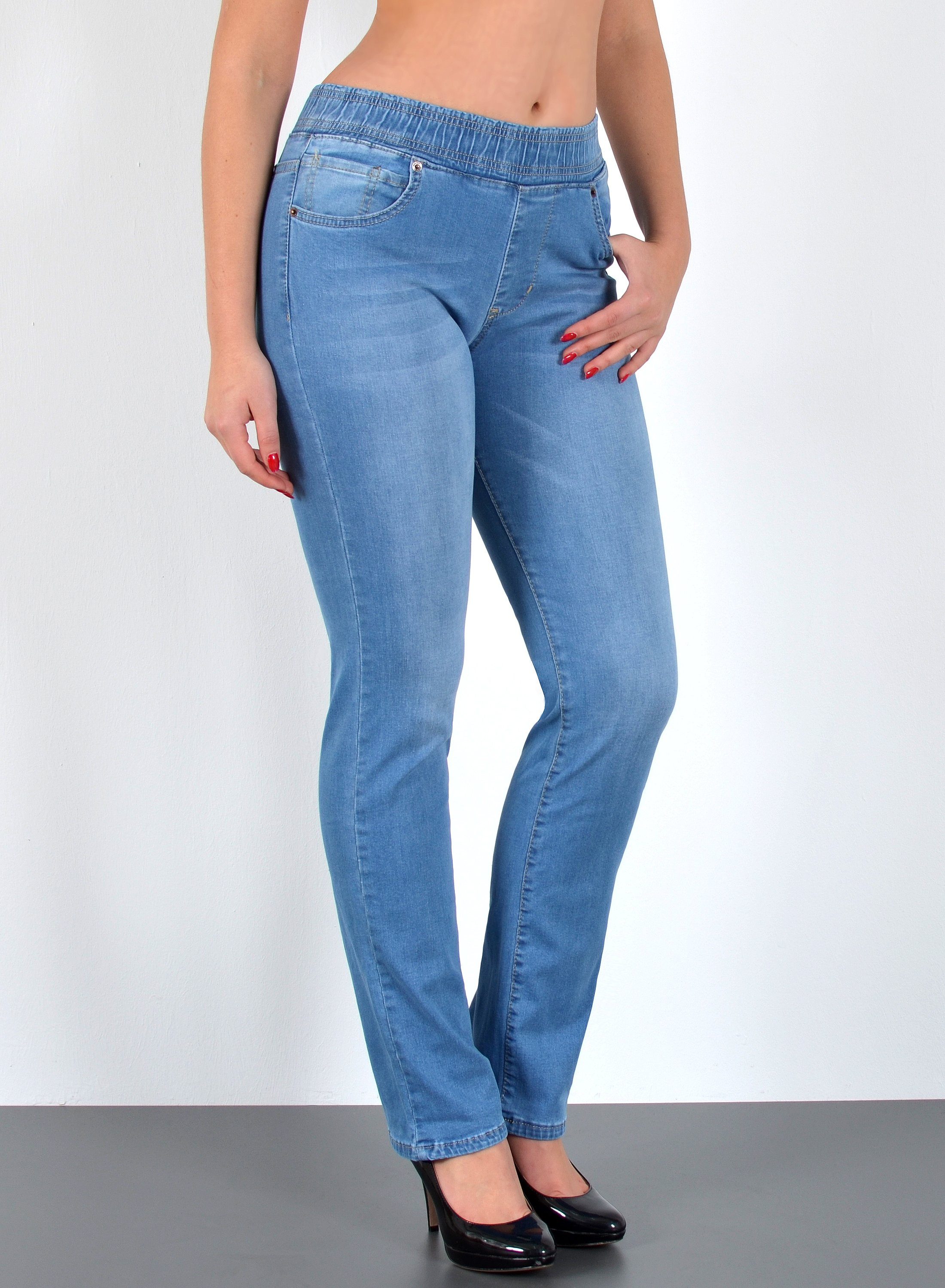 ESRA Straight-Jeans J500 High Waist Straight Fit Jeans mit elastischem Gummibund Damen, bis Übergröße / Plussize Größe, Straight Leg Jeans Hoch Bund Damen, bis Große Größen, Gerade Schnitt Jeans Hoher Bund Damen, Regular Fit Jeans Hose, Damen Jeans, Jeans Damen, Damen Jeanshose mit elastischem Bund, Jeans Damen Hose Große Größe, Gerade Schnitt Jeans Damen, Jeans Damen High Waist Damen Jeans