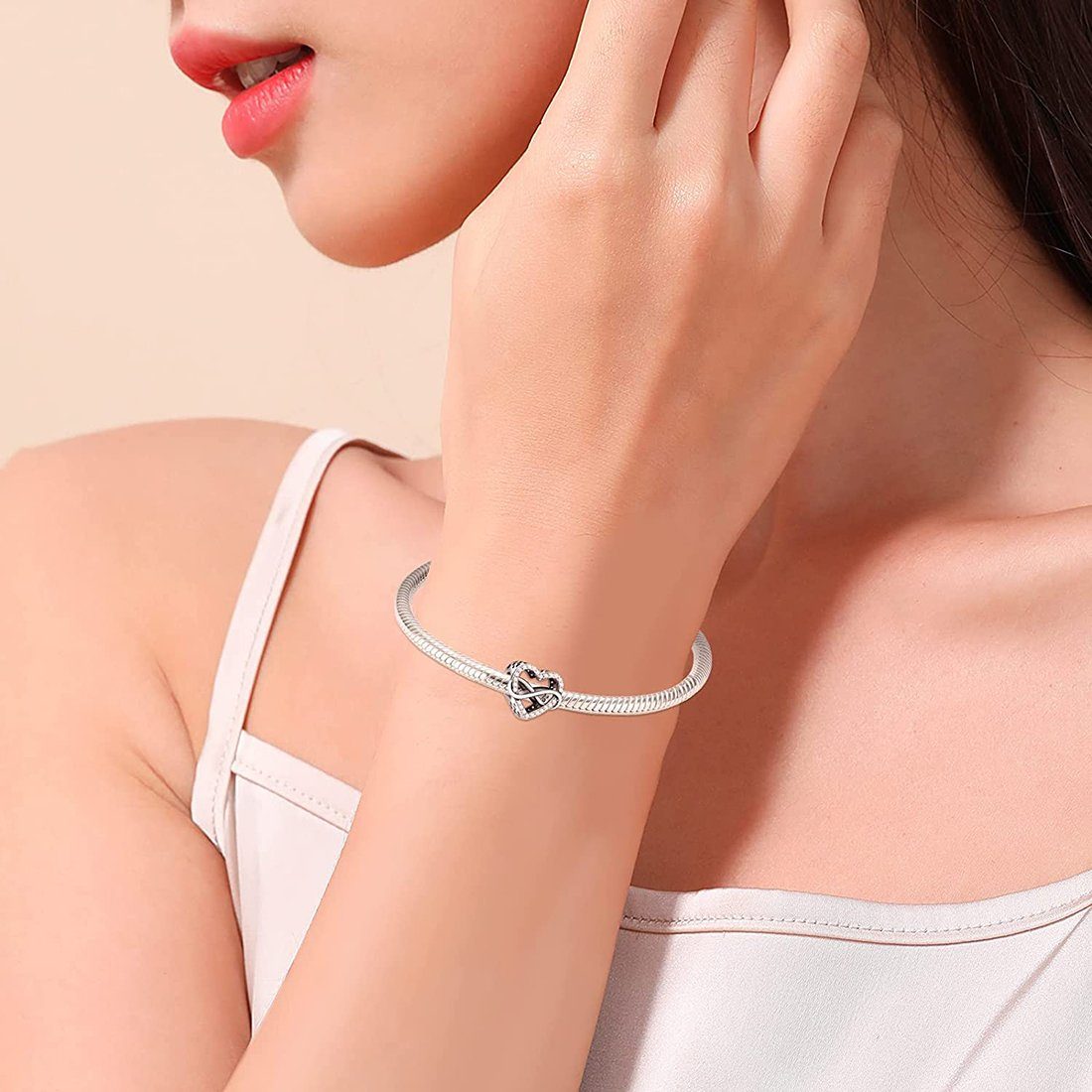 Silber Geschenke. S925 Armband-Halsketten, Anhänger Erhältlich Herzanhänger Hearts Bead, Armband Für als Haiaveng festliche Sterling