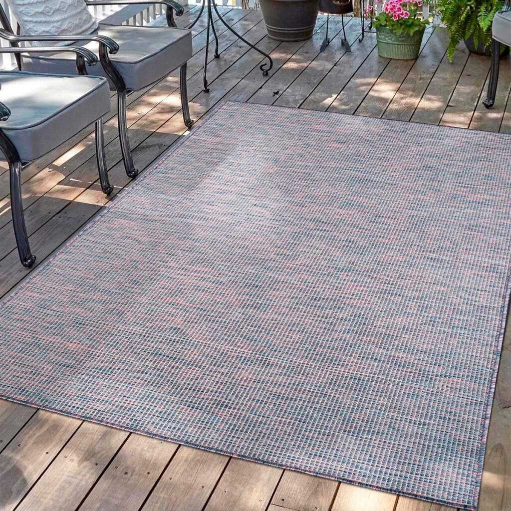 Wetterfest Carpet UV-beständig, Höhe: blau/pink Teppich für mm, rechteckig, gewebt Terrasse, 5 flach & Palm, Balkon, Küche, City,