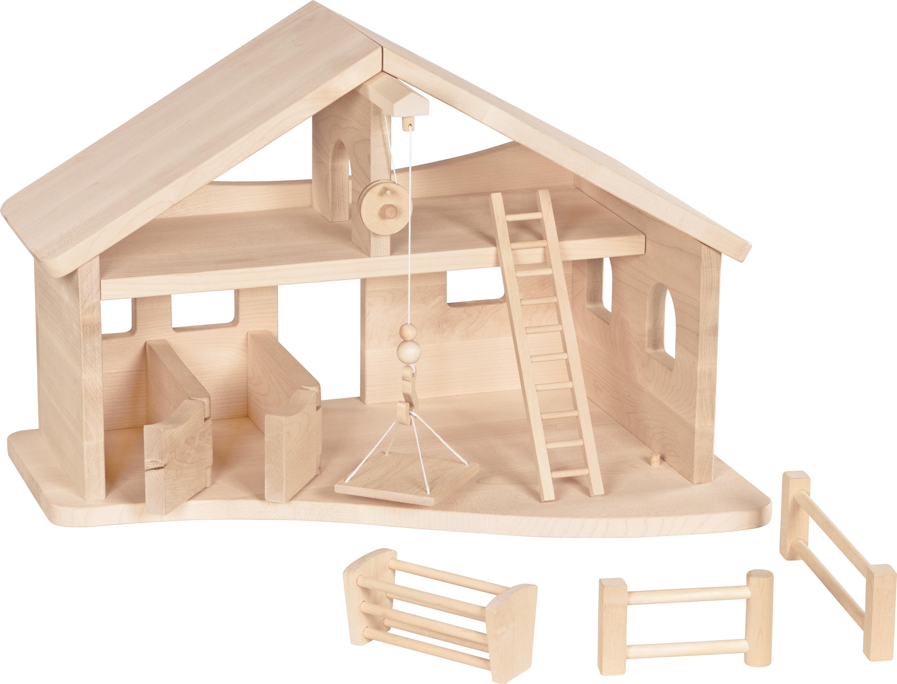 Holztiger Spielwelt Stall mit Seilwinde – detailreicher Bauernhofspaß aus Holz