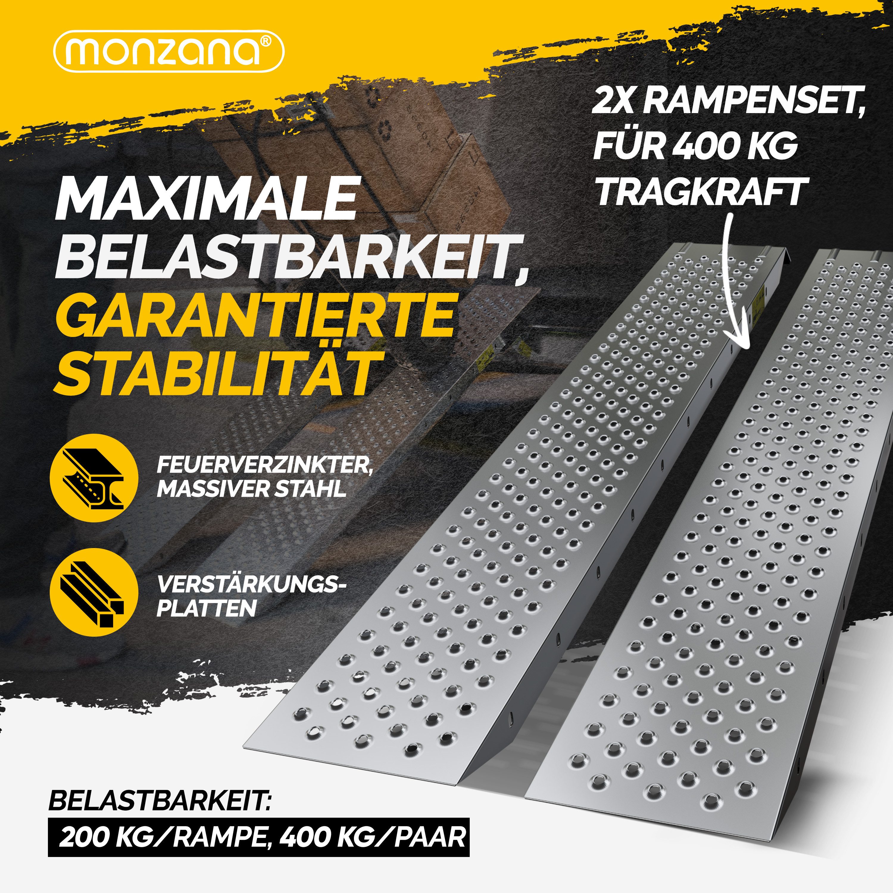 monzana Auffahrrampe MZAR200 (2-St), 400kg Laderampe verzinkter Stahl rutschfeste Oberfläche Laderampe PKW – Bild 2 von 5