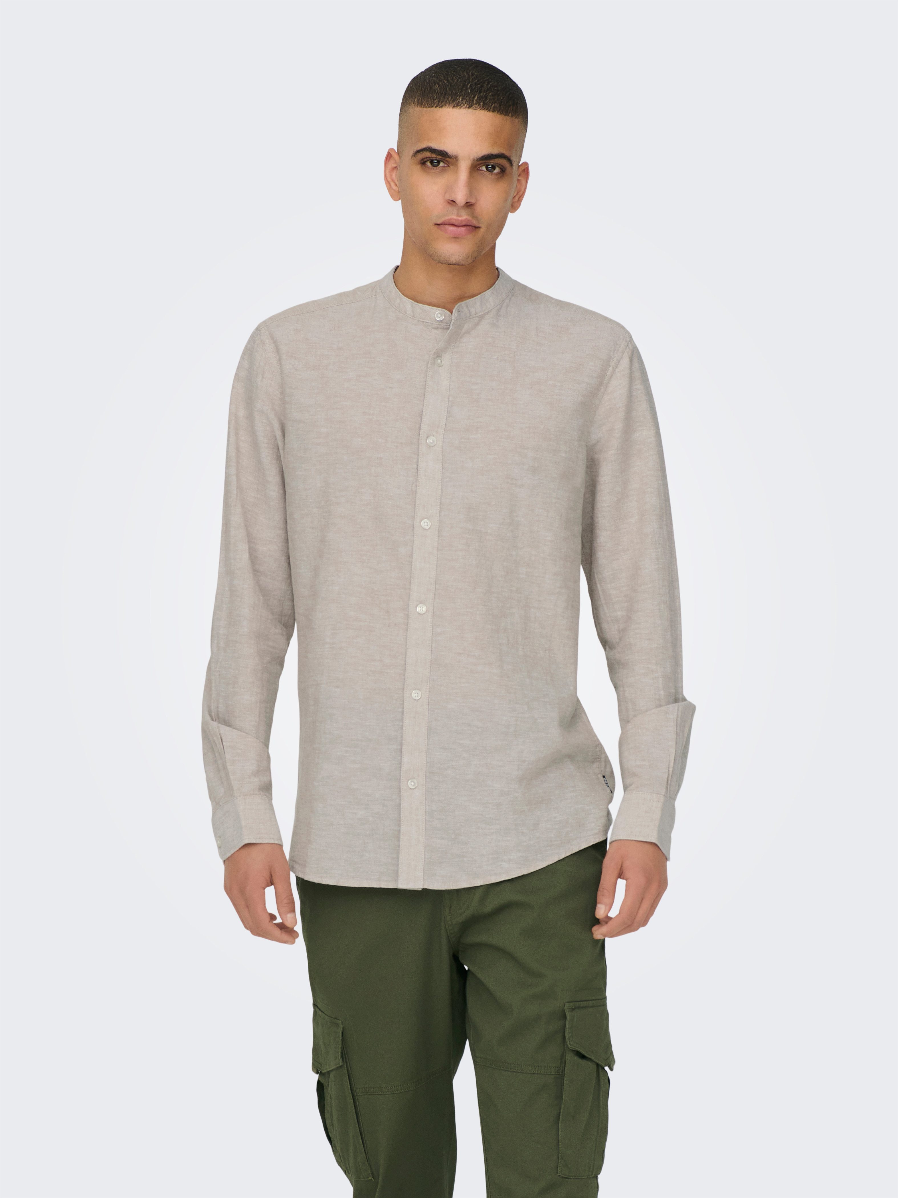 ONLY & SONS Langarmhemd ONSCAIDEN LS SOLID LINEN MAO SHIRT NOOS