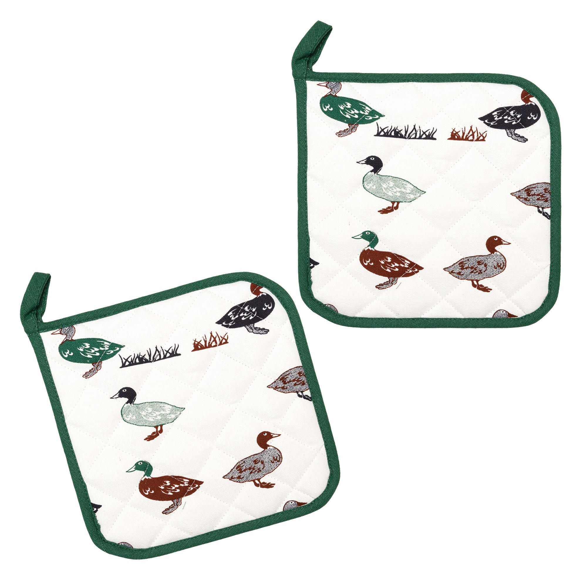 Kracht Topflappen Enten, (Set, 2-tlg., Set), 2er Set Topflappen, wattiert, ca. 22x22 cm
