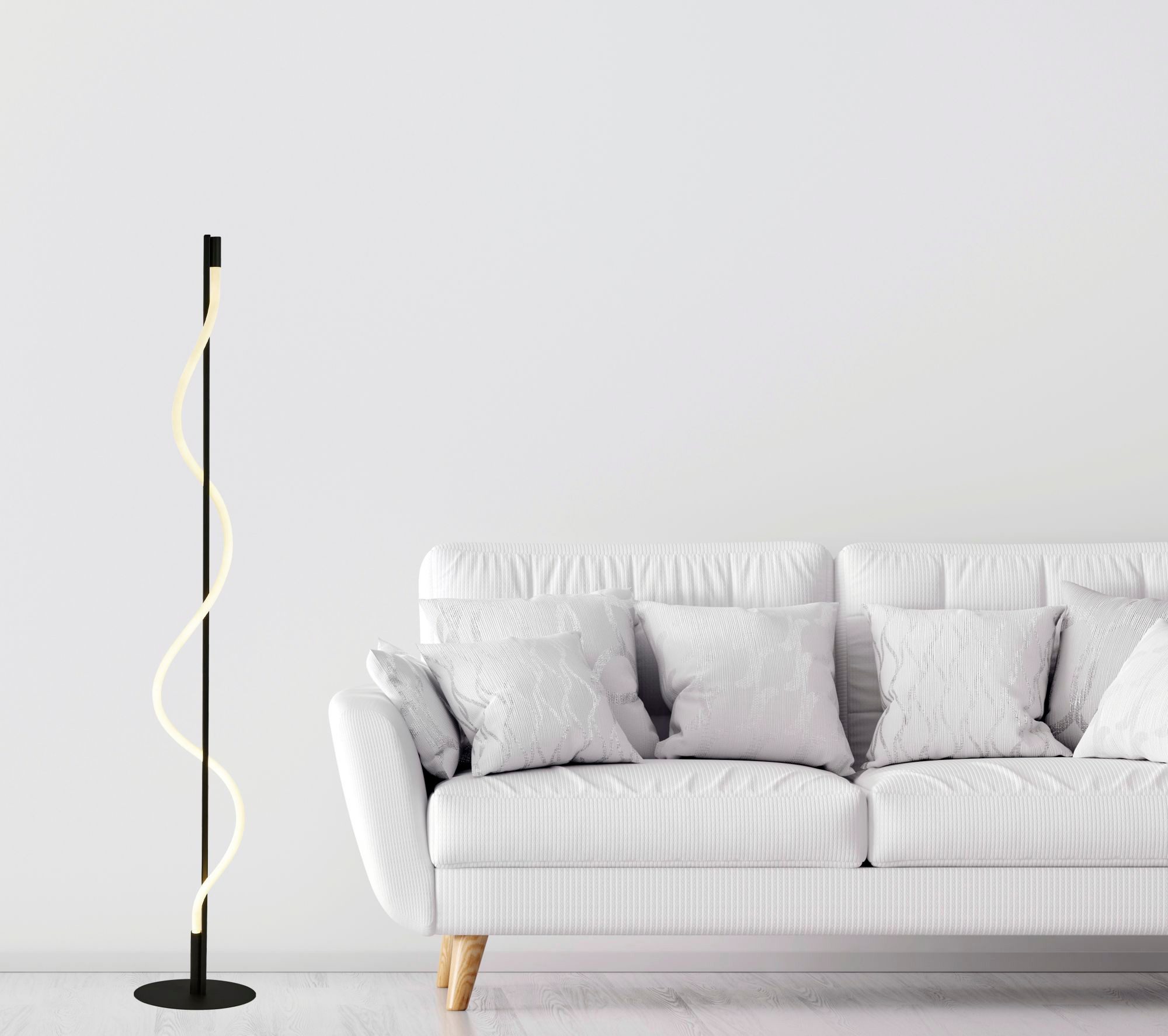 Searchlight Stehlampe Serpent Floor Lamp - Black Metal & Opal Tube, LED fest integriert, Extra-Warmweiß