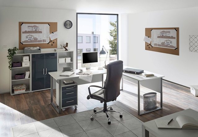moebel dich auf Eckschreibtisch »OFFICE LUX« (Büromöbel abschließbar, 5 St., Set 1), lichtgrau Glas graphit  - Onlineshop Otto