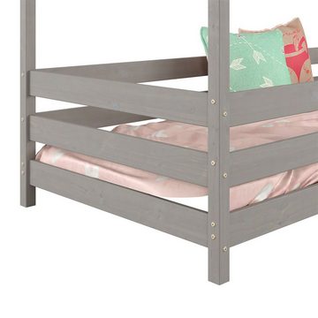 IDIMEX Kinderbett RENA, Hausbett Montessori Bett 90 x 200 Kinderbett Rausfallschutz Kiefer gra