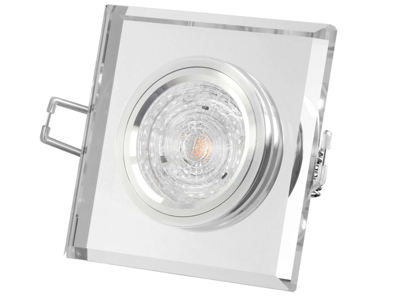 SSC-LUXon LED Einbaustrahler Design LED-Einbaustrahler aus Glas quadratisch klar spiegelnd, 4,9W