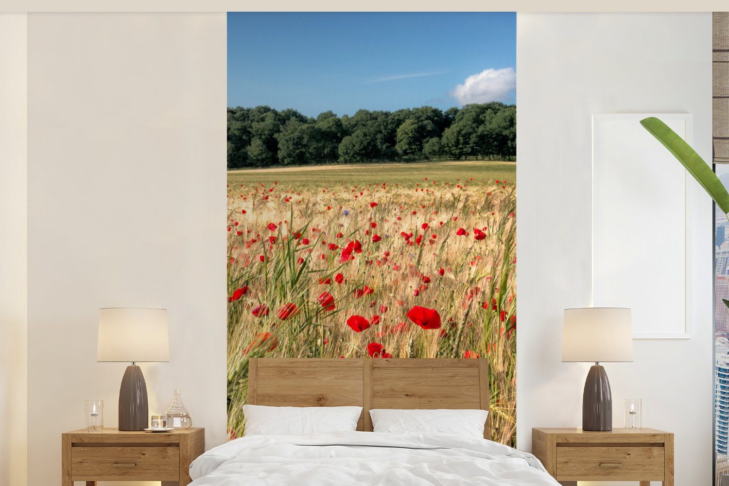 MuchoWow Fototapete Wilde Mohnblumen auf einem großen Feld, Matt, bedruckt, (2 St), Vliestapete für Wohnzimmer Schlafzimmer Küche, Fototapete