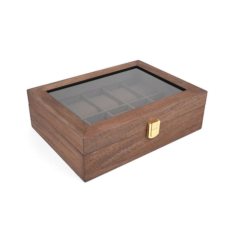 FELIXLEO Schmucketui Uhrenbox 10 Uhren Uhrenaufbewahrung Holz mit Glasfenster Geschenk