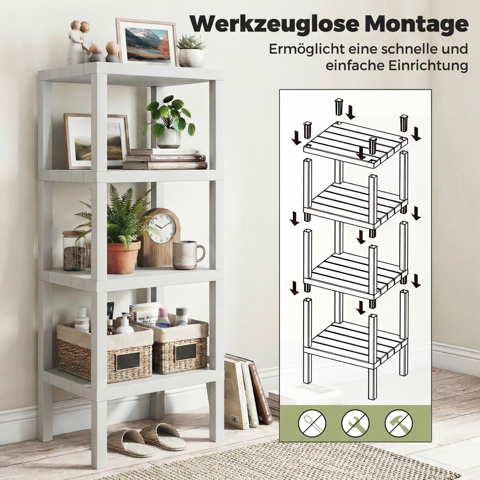 COSTWAY Badregal stehend schmal Standregal Kunststoff, 4 stufig 38x32,5x99cm – Bild 3 von 5