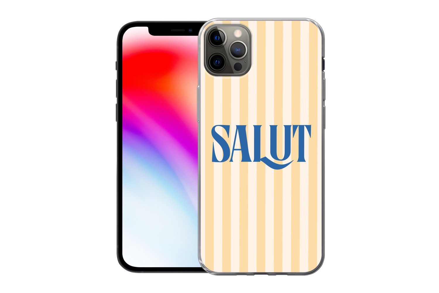 MuchoWow Handyhülle für Apple iPhone 13 Pro Max Salut - Zitat - Streifen - Gelb - Blau - W, Smartphone-Bumper, Print, Handy Schutzhülle Dünn