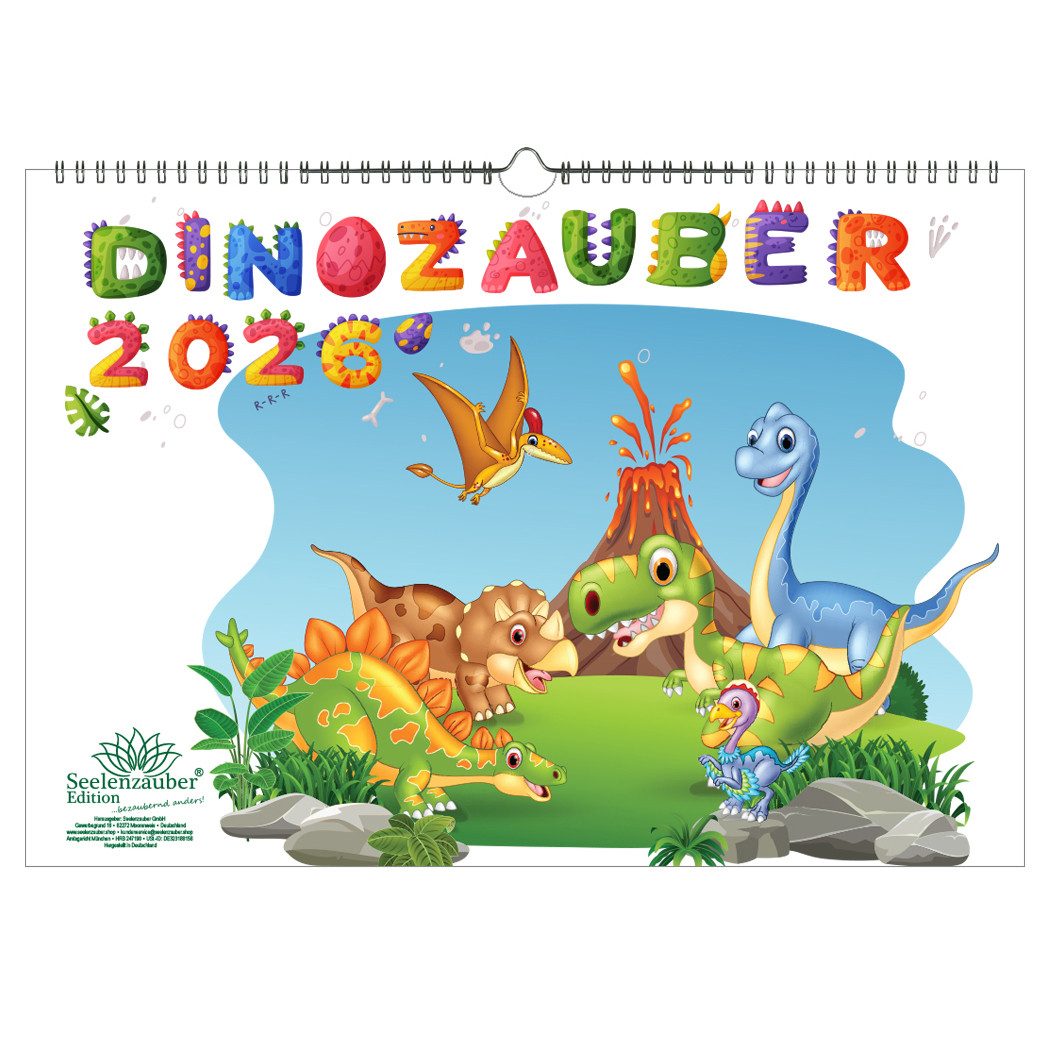 Seelenzauber Wandkalender Dinozauber DIN A3 Kalender für 2026 Dinosaurier - Seelenzauber