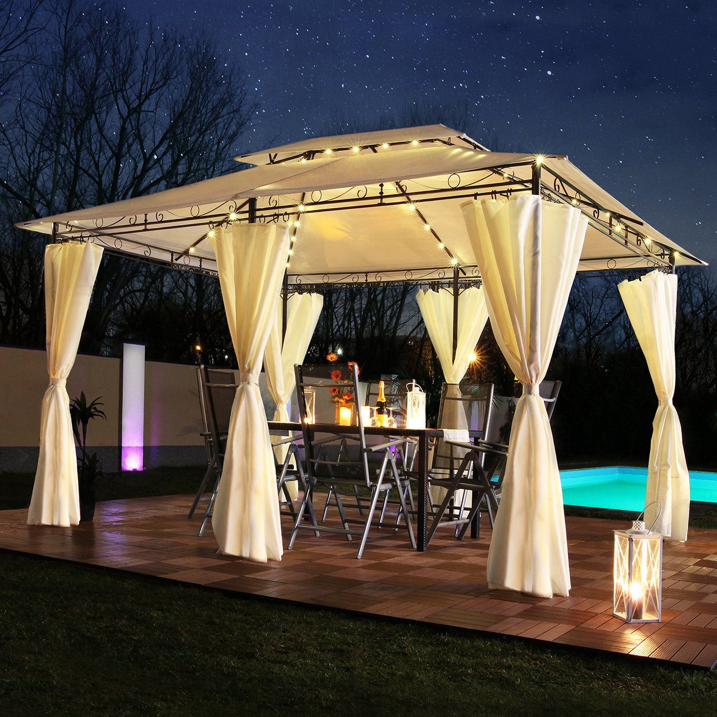 Swing&Harmonie Pavillon LED - Pavillon 3x4m Minzo Garten Pavillion Solar Pavilion Gartenzelt Designer Pavilon