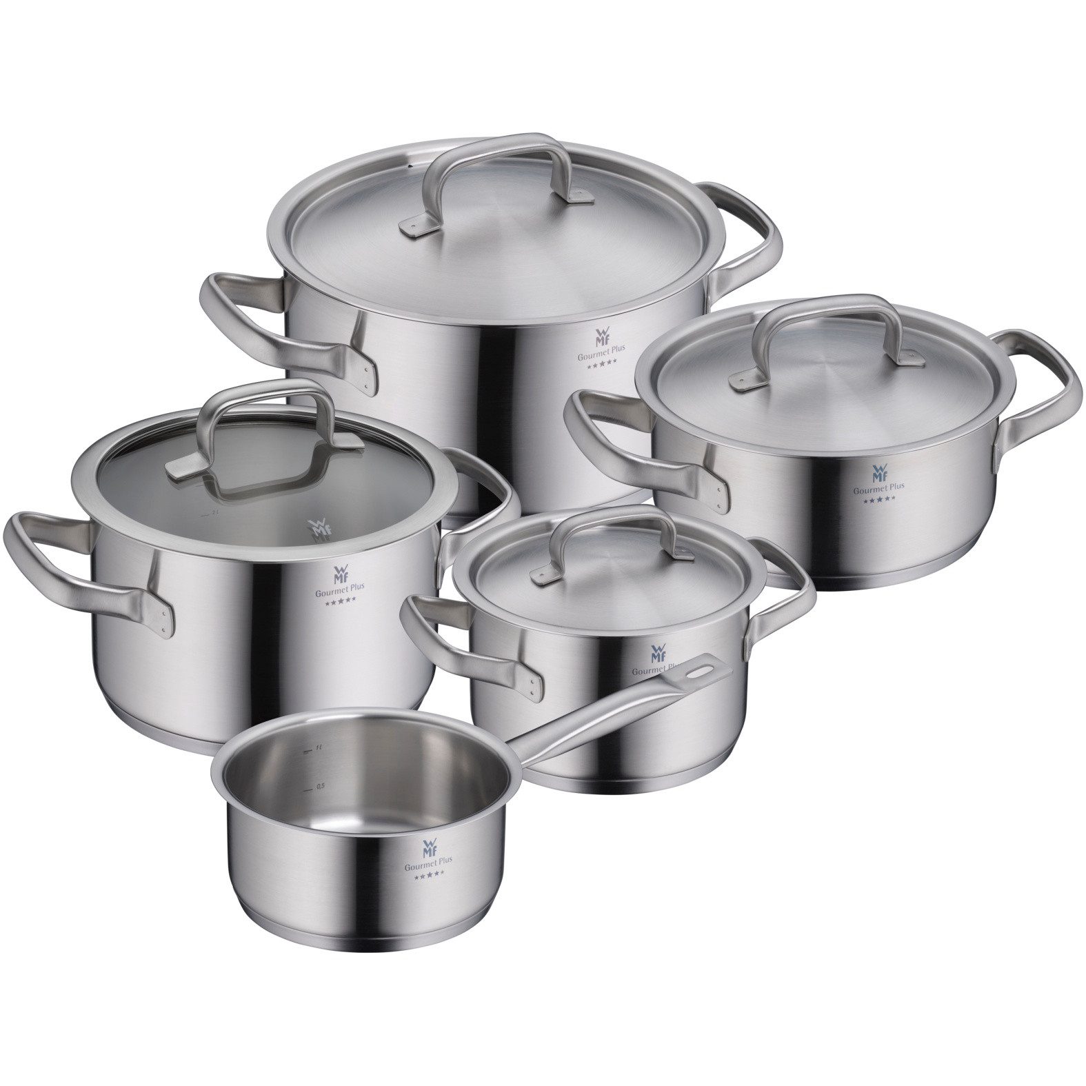 WMF Topf-Set Gourmet Plus, Induktion, unbeschichtet, Deckel aus Edelstahl und Glas, Cromargan® Edelstahl Rostfrei 18/10 (Set, 5-tlg., 4 …