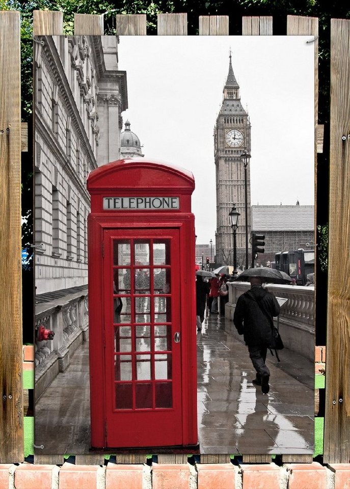 Thumbnail - Wallario Sichtschutzzaunmatten Rote Telefonzelle in London England mit Big Ben