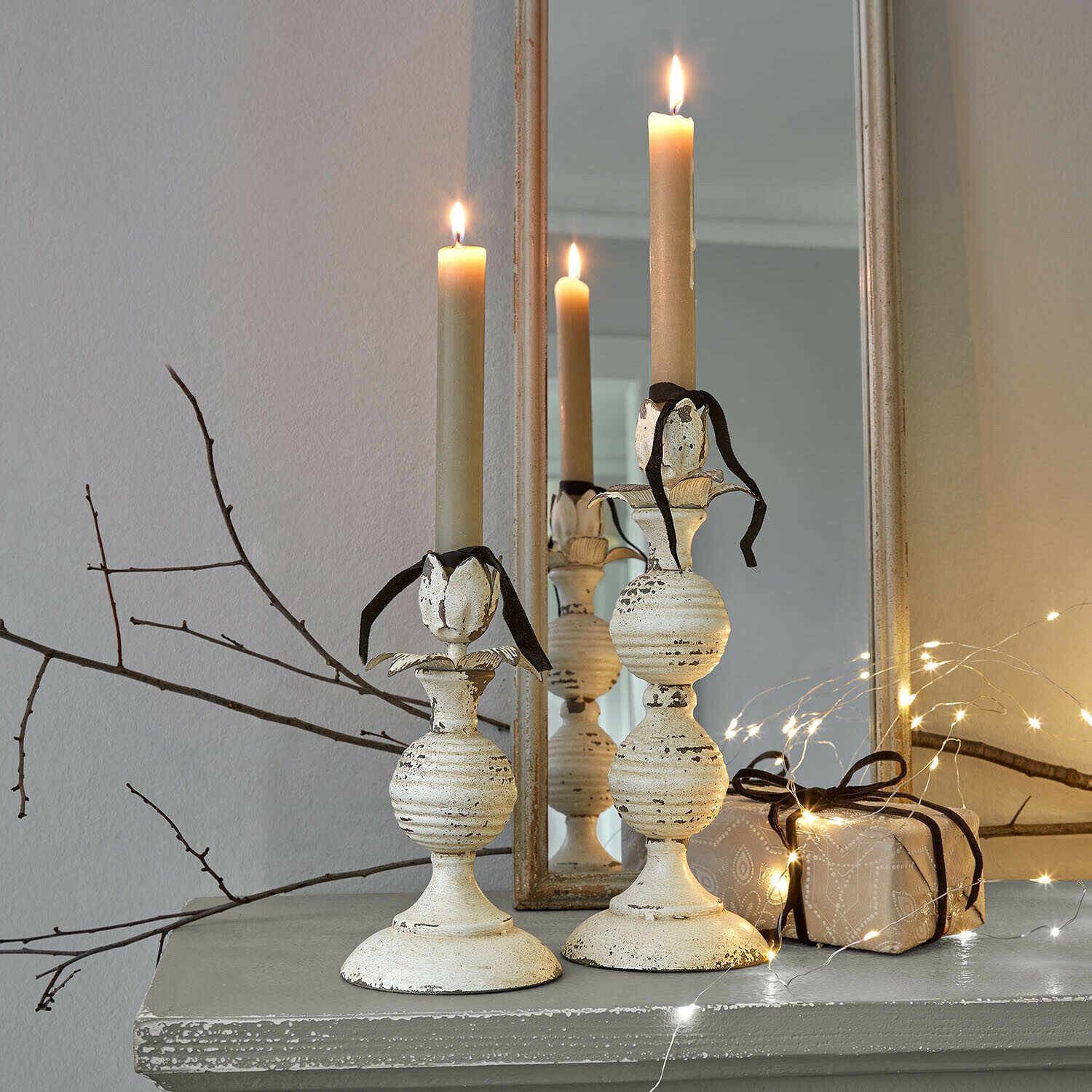 Mirabeau Kerzenständer Kerzenhalter 2er Set Soliras antikgrau