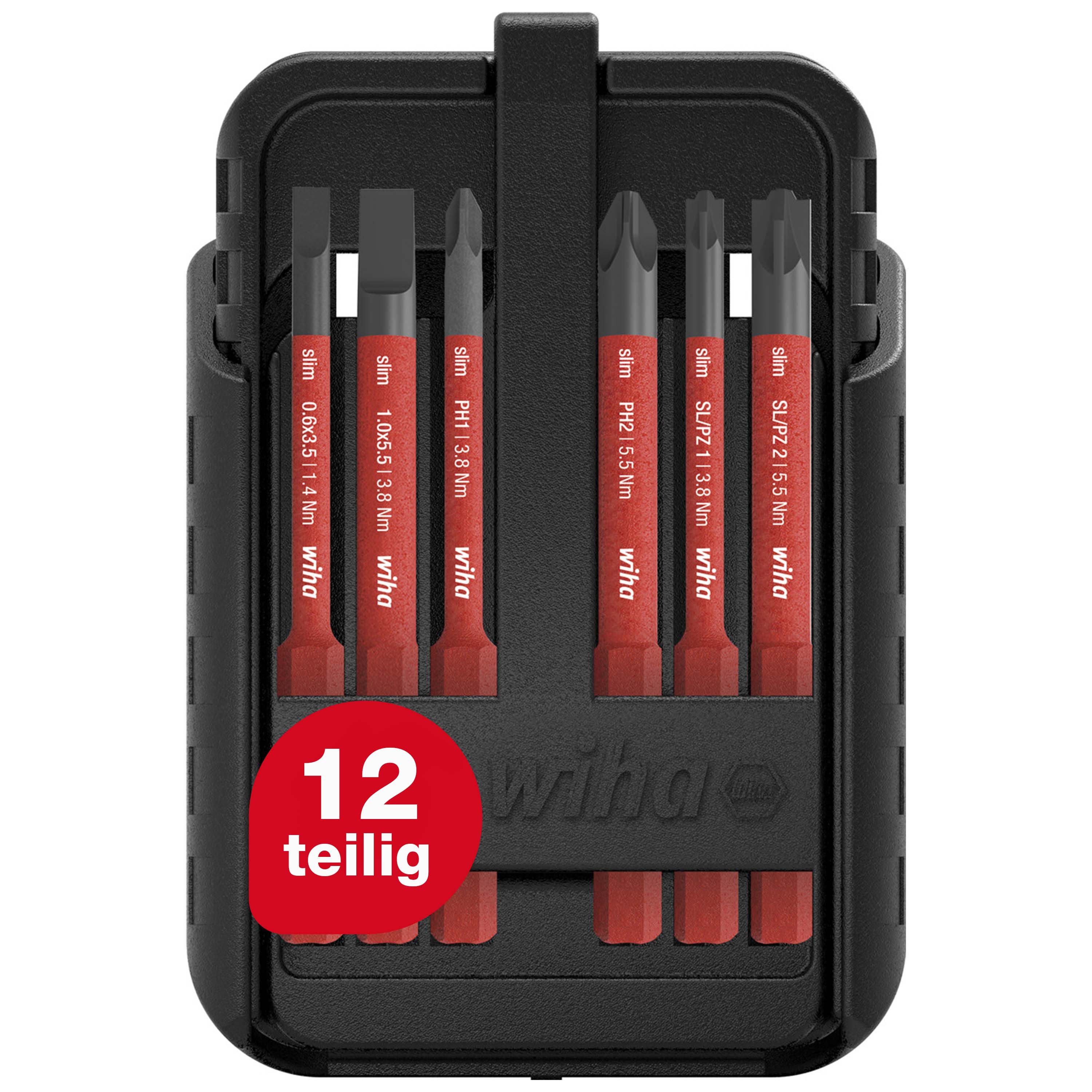 Wiha Bit-Set slimBit electric (43162) - 15 tlg., Schlitz, PH, PZ, PlusMinus/PZ, TORX, flexibel, kompakt, mobil, VDE