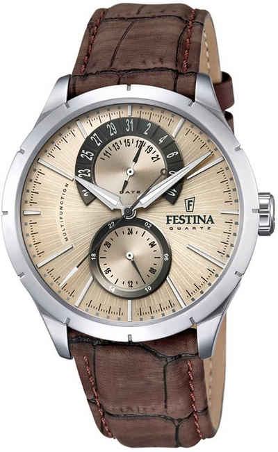 Festina Multifunktionsuhr »UF16573/X Festina Herren Uhr Elegant F16573/X«, (Armbanduhr), Herren Armbanduhr rund, Lederarmband braun