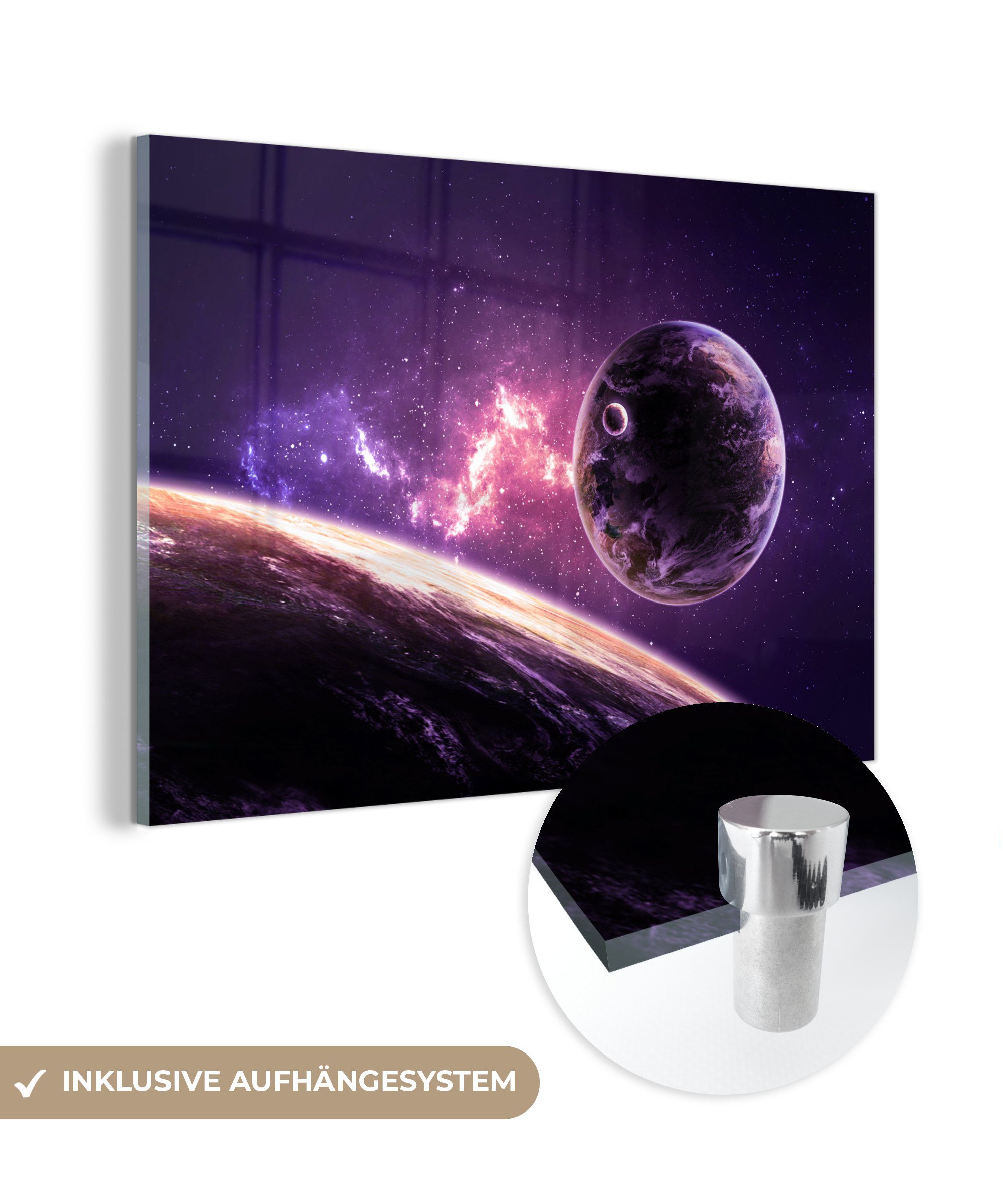 MuchoWow Acrylglasbild Planeten - Weltraum - Sterne, (1 St), Glasbilder - Bilder auf Glas Wandbild - Foto auf Glas - Wanddekoration