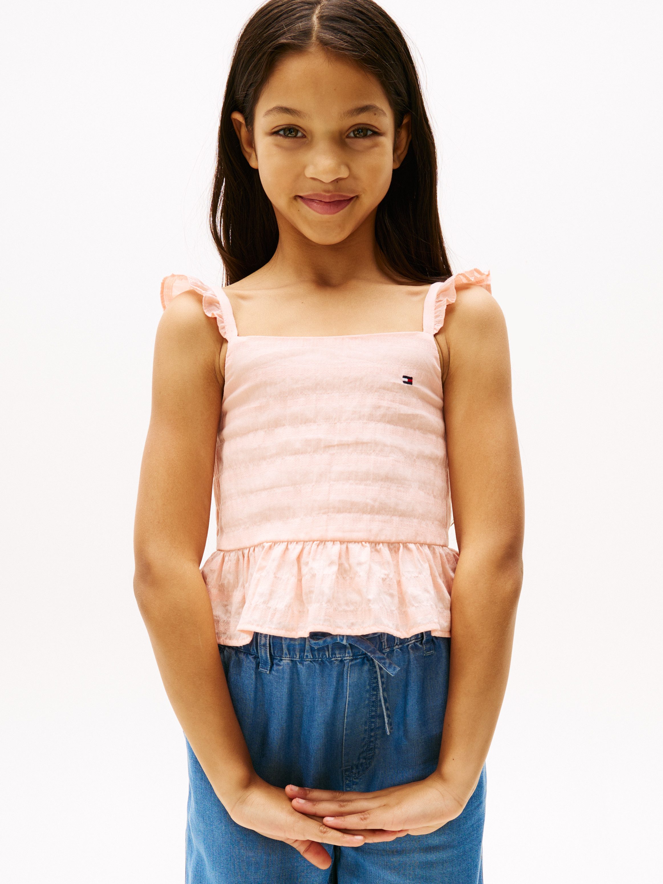 Tommy Hilfiger Trägertop TEXTURED COTTON TOP SLVLS mit Stickerei, mit Rüschen