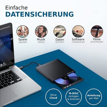 techPulse120 Externes ULTRAHD UHD 4k 3D M-DISC BDXL 100 GB USB 3.0 USB-C Laufwerk Blu-ray-Brenner