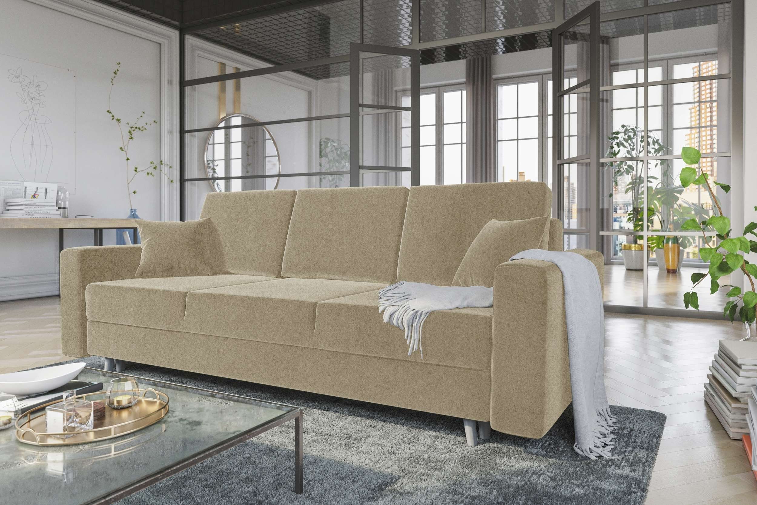 Bettfunktion, Bettkasten, 3-Sitzer Schlafsofa, Modern Sitzkomfort, Design Stylefy Sofa, mit mit Carmen,