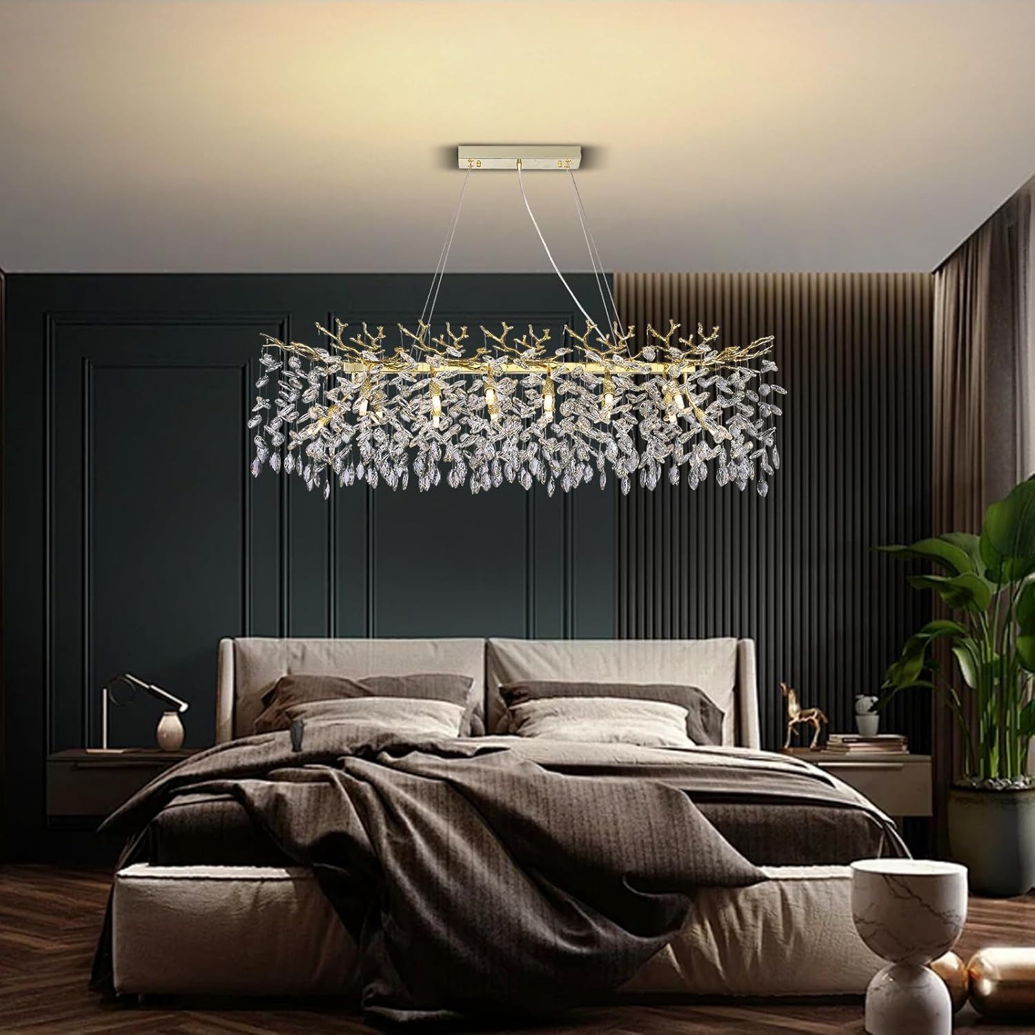 RRBEST Kronleuchter Modern Kronleuchter Kristall Leuchte, Luxus Kristall Pendelleuchte, Dimmbar Kristall Hängeleuchte, für Esszimmer, Wohnzimmer, Schlafzimmer