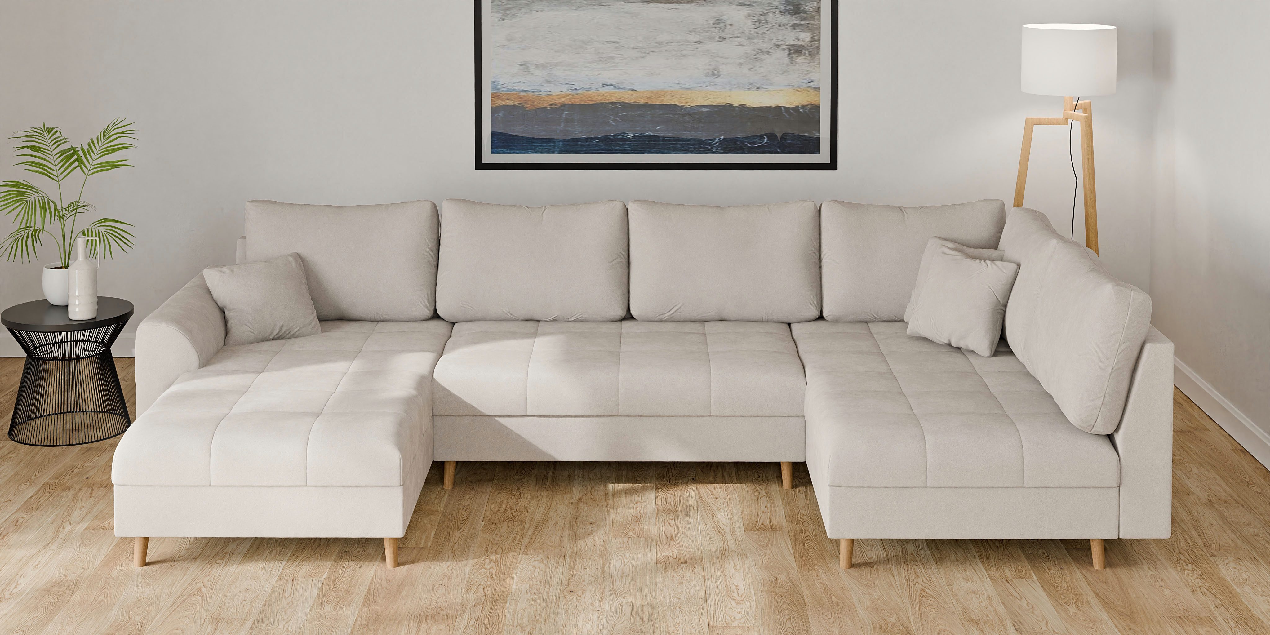 Home affaire Wohnlandschaft CHARRE U-Form mit Ottomane, Maße B/T/H: 310/161/81 cm, feine Steppung, lose Rücken- und Zierkissen, auch in Cord und Bouclé