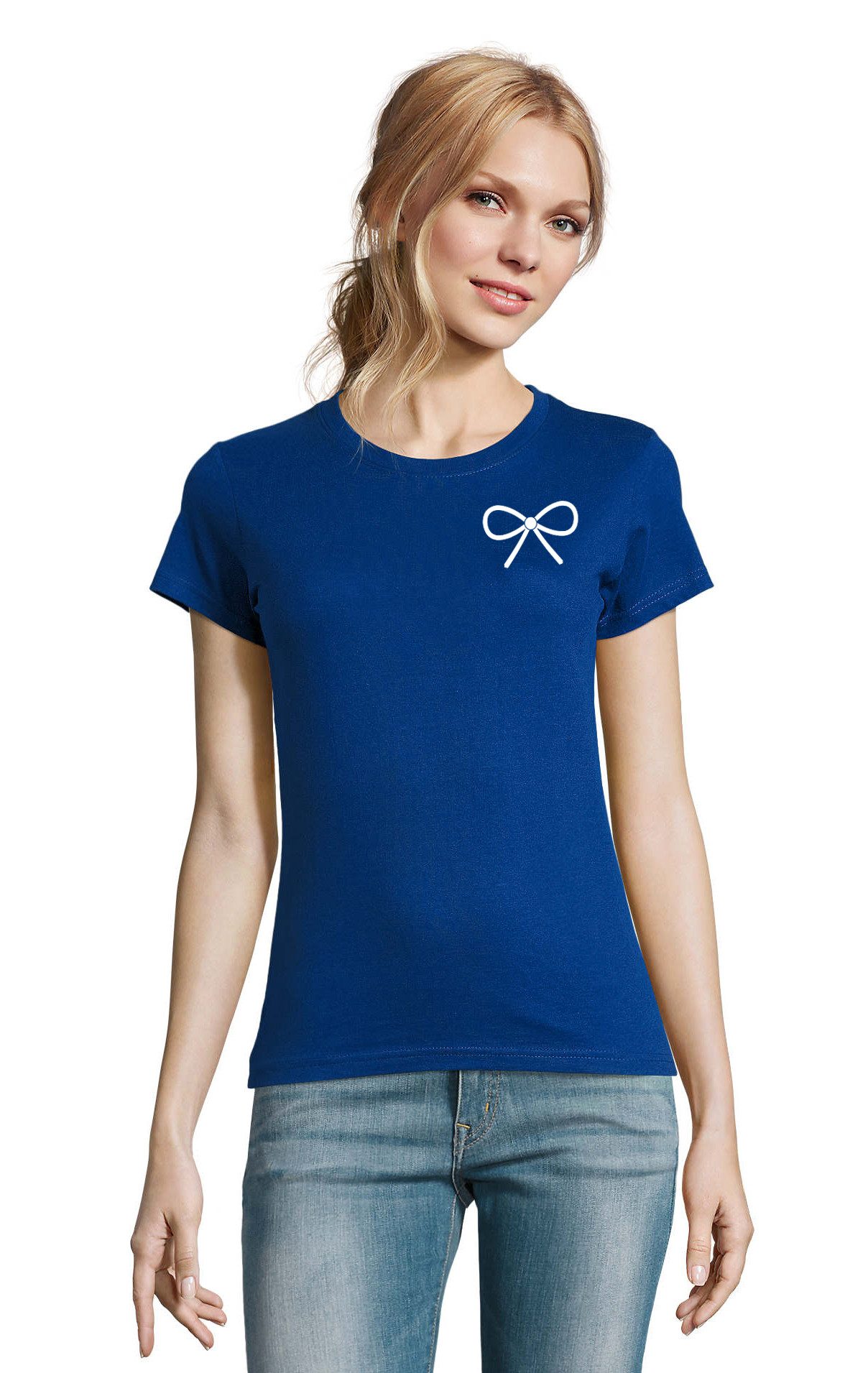 Blondie & Brownie T-Shirt Schleife Damen Tee Print Rundhals Baumwolle Casual Shirt Schleife Look (Einzelstück, Einzelartikel) Schleifenzauber Damen Baumwollshirt Chic
