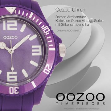 OOZOO Quarzuhr Oozoo Unisex Armbanduhr Vintage Series, Damen, Herrenuhr rund, extra groß (ca. 48mm) Silikonarmband lila