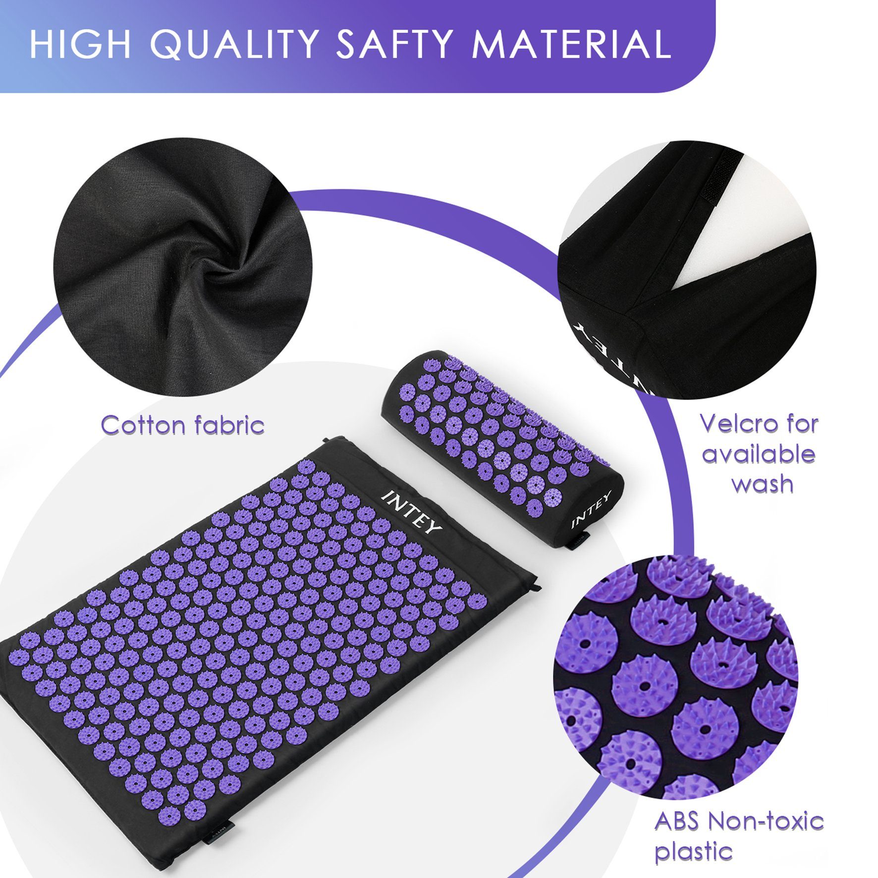 INTEY Akupressurmatte Nadelmatte Akupressur Akupunkturmatte (Set), mit Kissen, inkl. Tasche