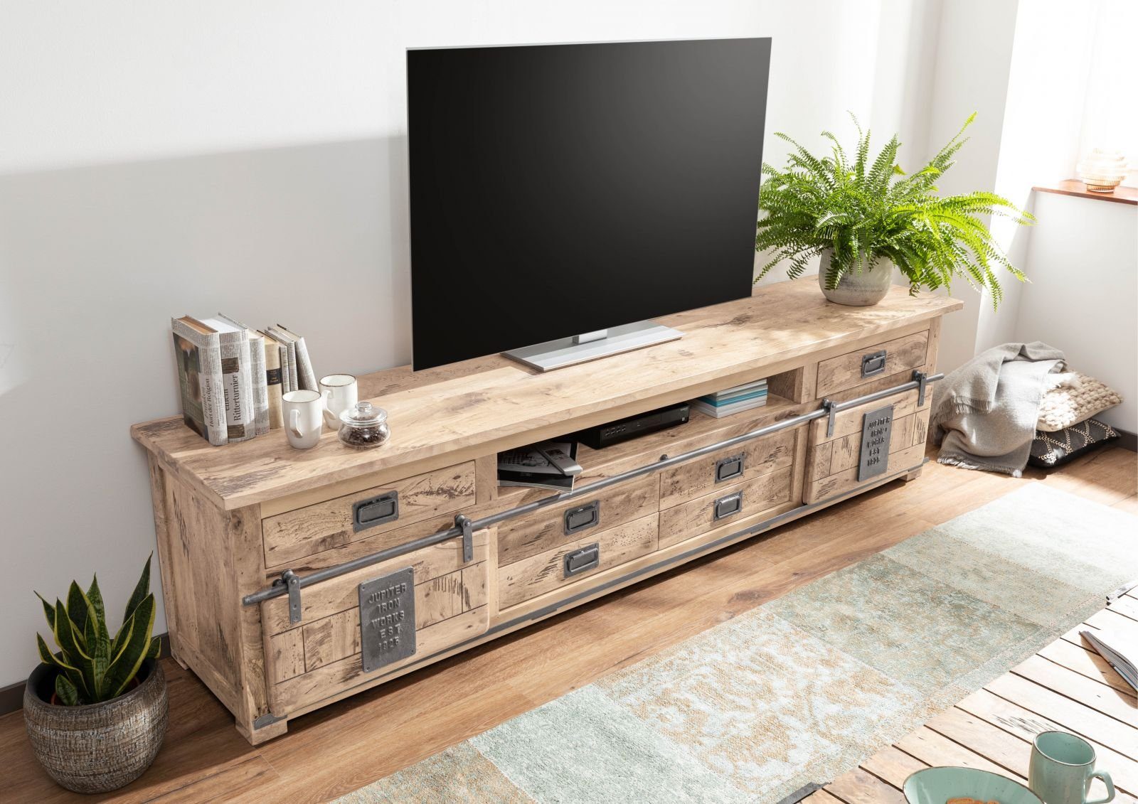 Massivmoebel24 TV-Board (TV-Board Mango 240x50x60 whitewash günstig online kaufen