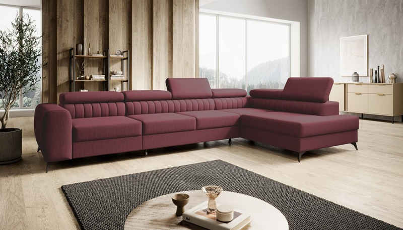 Fun Möbel Ecksofa Schlafsofa Sofa FARGO MAX in Stoff Vogue Ottomane Rechts oder Links, einstellbare Kopfstützen, inkl. Bettkasten, frei im Raum stellbar