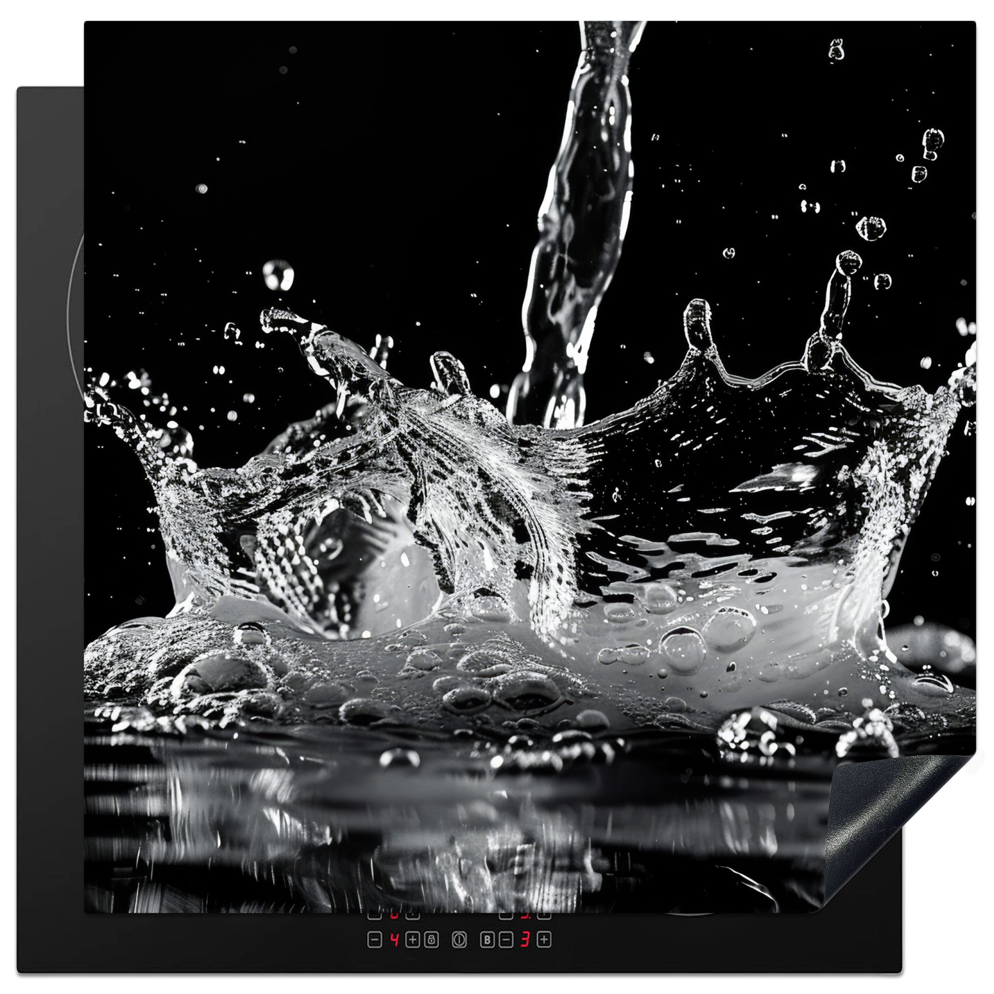 MuchoWow Herd-Abdeckplatte Wasser - Spritzwasser - Schwarz, Vinyl, (1 tlg), Cerankochfeld Abdeckung, Herd Abdeckplatten Vinyl, 58x59 cm