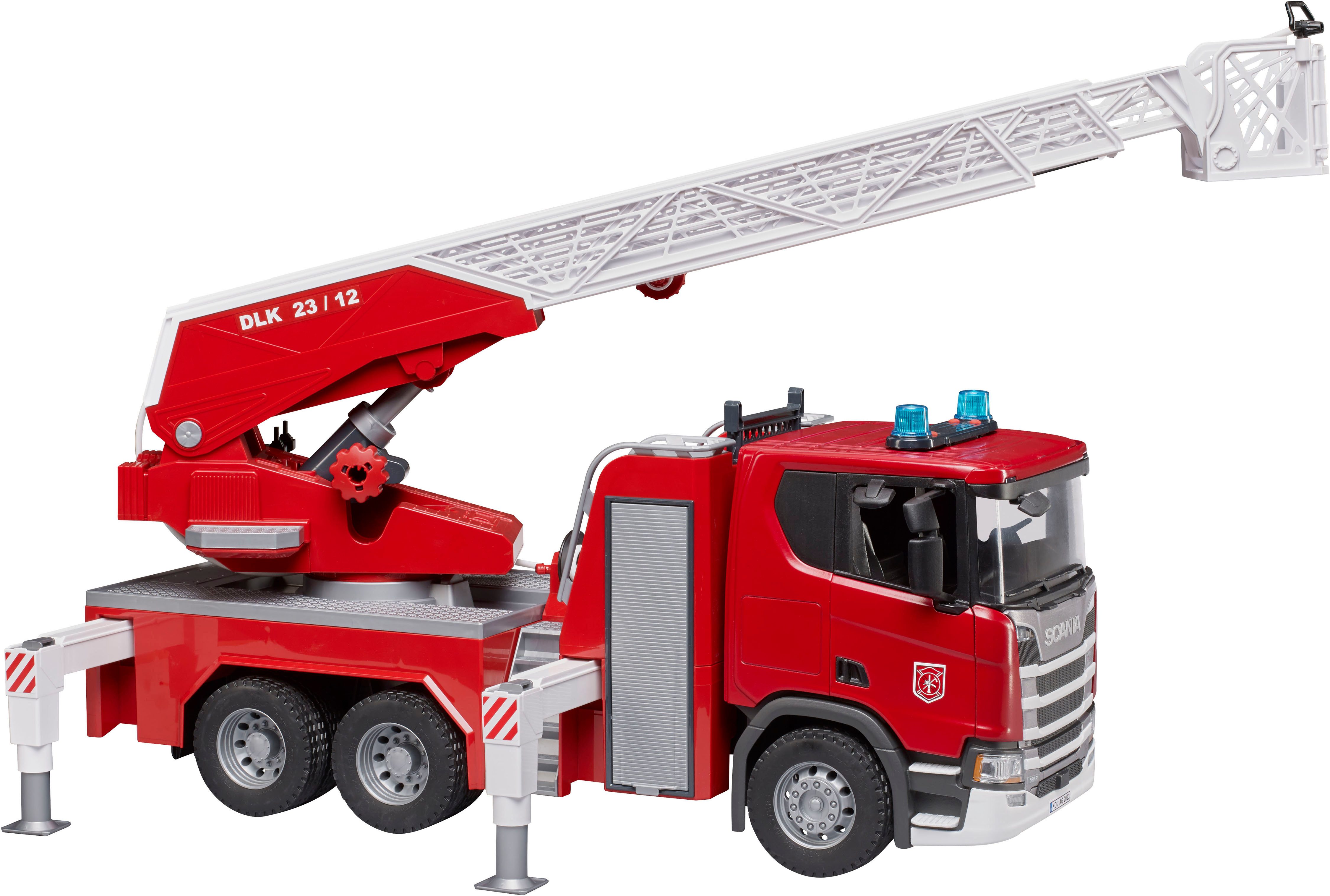 Bruder® Spielzeug-Feuerwehr Scania Super 560R Feuerwehr Drehleiter W.Pumpe L&S (03591), mit Licht und Sound