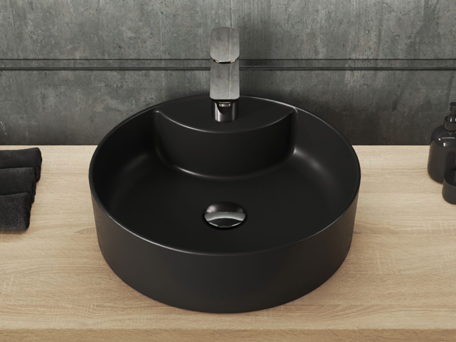 Aqua Bagno Aufsatzwaschbecken Waschschale Keramik Handwaschbecken rund schwarz matt