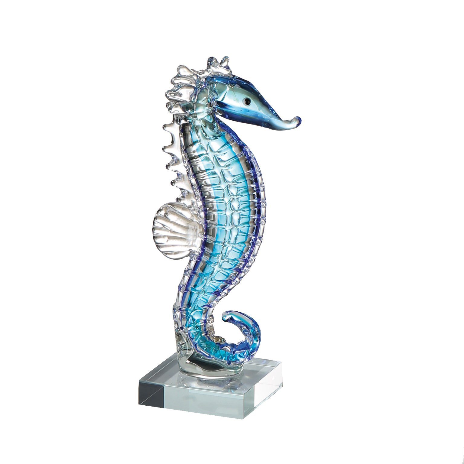 GILDE Skulptur SEEPFERDCHEN Skulptur - blau - Glas - H. 24cm x B. 8cm - Figur (1 Stück), Glasfigur Seepferd - Elegante Glasskulptur & Dekoskulptur