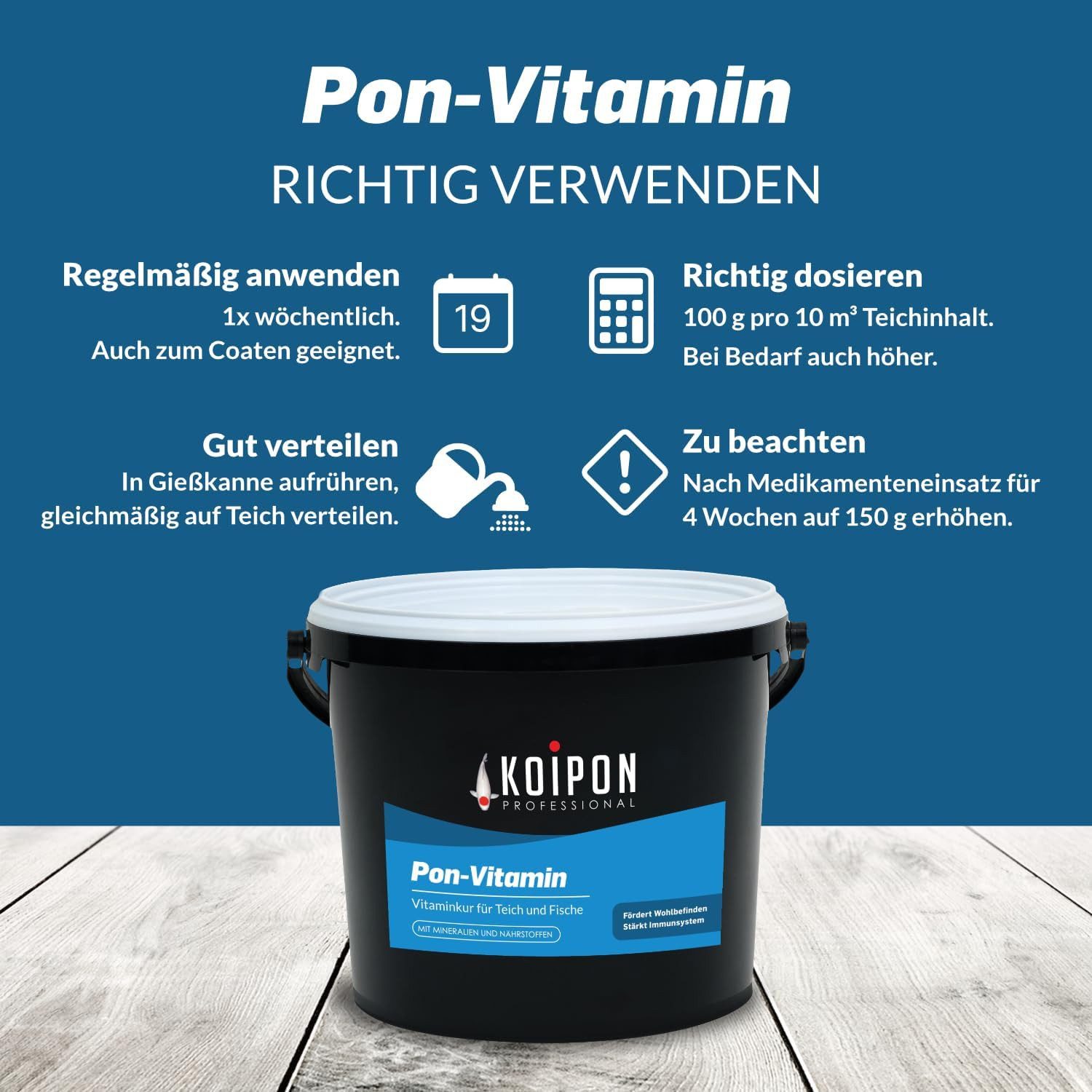 KOIPON KOIPON Pon-Vitamin Vitaminkur & Mineralien für gesunde Koi, Nahrungsergänzungsmittel für: Koi, Goldfische, Teichfische, Zierfische, Aquarienfische, Made in Germany