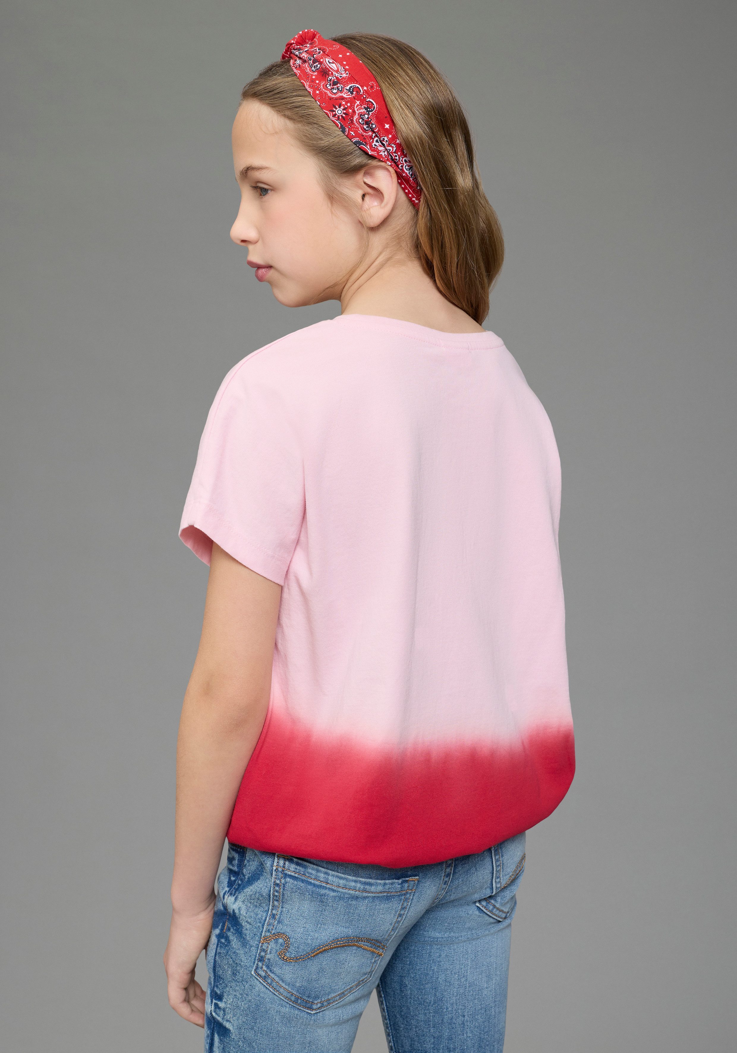 KangaROOS T-Shirt mit Farbverlauf und Logodruck Kurzarm, weite Fledermausärmel, modisches Batikmuster