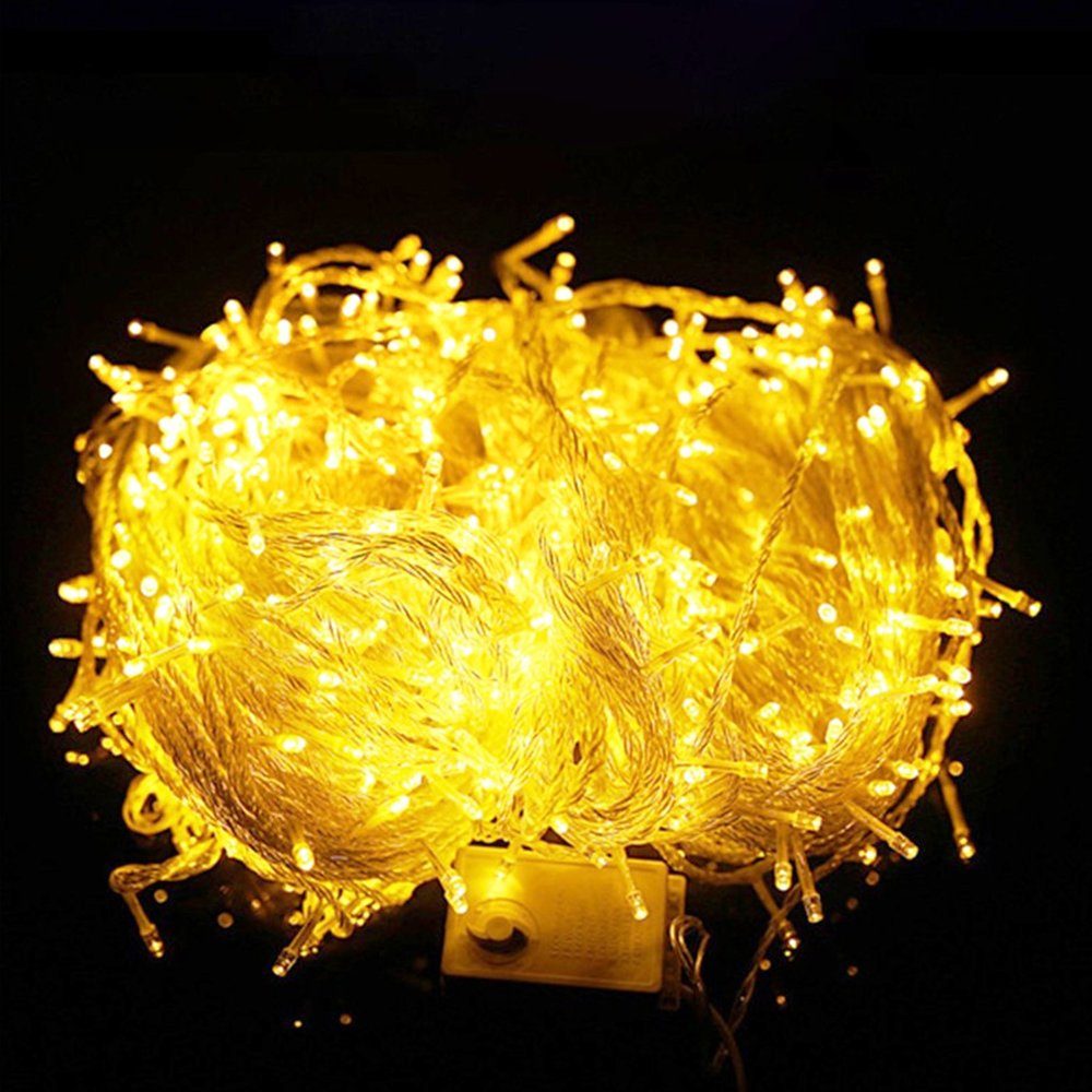 Sunicol LED-Lichterkette Wasserdicht, Weihnachten Außen Innen Party Beleuchtung Deko, 10-100M, 8 Modi Lichterkette für DIY Schlafzimmer Party Garten Hochzeit Deko Gelb