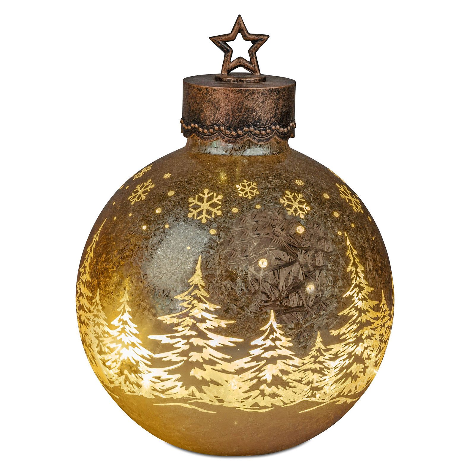 formano LED Dekolicht XXL Glas-Kugel Frosty Gold 35 cm Ice-Optik Timer 6h/18h Weihnachten, LED fest integriert
