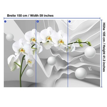 wandmotiv24 Fototapete 3D Effekt Blumen Orchideen Kugeln, glatt, Wandtapete, Motivtapete, matt, Vliestapete