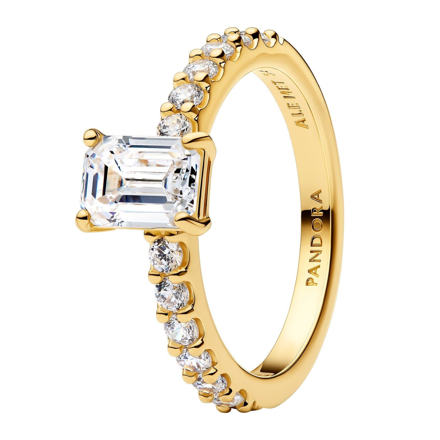 Pandora Fingerring DamenRechteckiger Funkelnder Heiligenschein Goldfarben