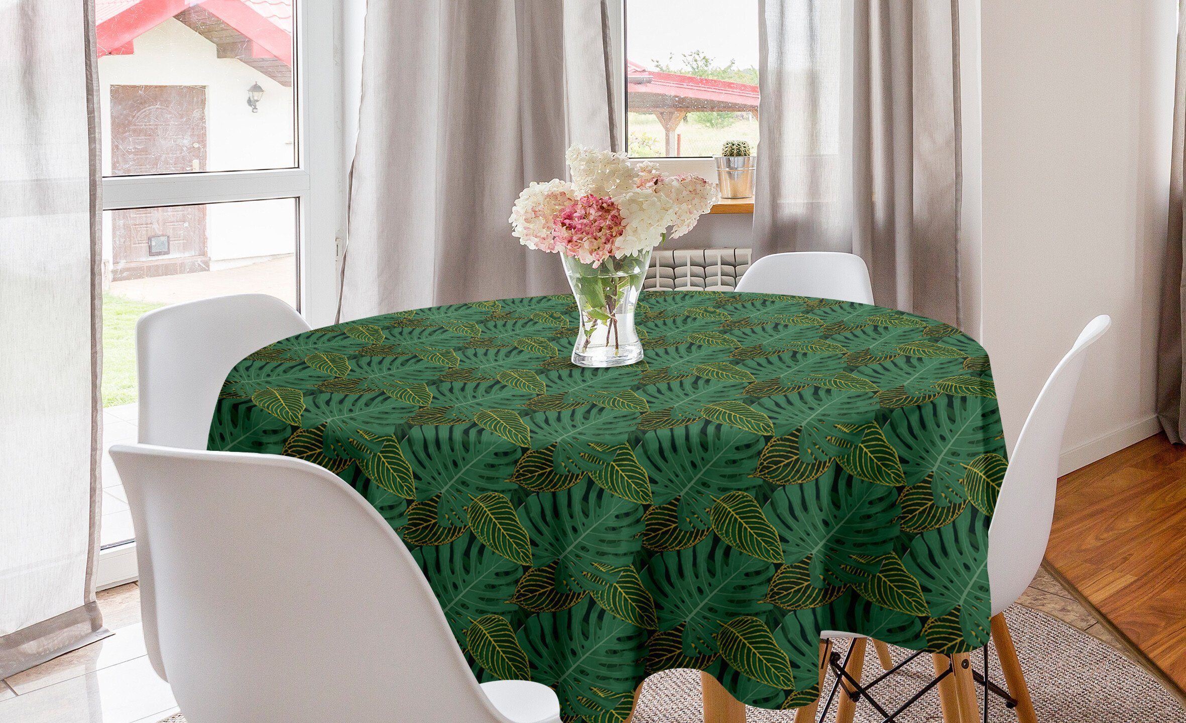 Abakuhaus Tischdecke Kreis Tischdecke Abdeckung für Esszimmer Küche Dekoration, Blätter Monstera Exotic Tropical